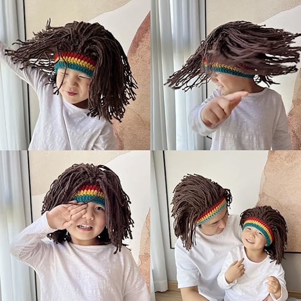 Stickad Mössa för Män med Håriga Pojkar Rolig Handgjord Stickad Vintermössa Beanie Rasta Mössa med Dreadlocks