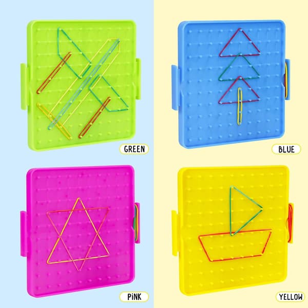 8 Pak Plast Matematiske Manipulative Material Array Blok Geo Board med 80 Latex Bånd til Børn (4 Farver)