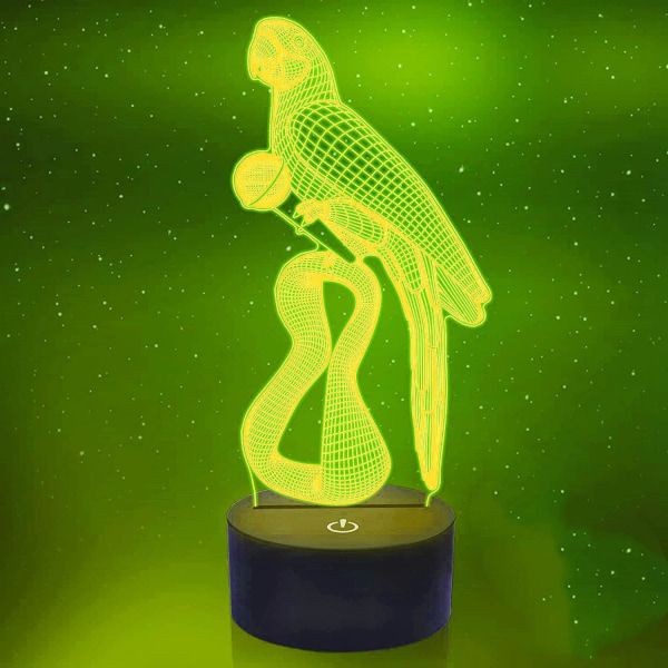 WJ 3D Papegoja Fågel Nattljus led lampa Illusion 7 färgskiftande Touch Switch Bord Skrivbordsdekoration Lampor Födelsedagspresent Akrylsockel USB kabelleksak