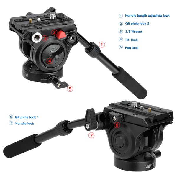 Kamera videokamera stativhode Fluid Drag Pan/Tilt-hode med hurtigutløserplate