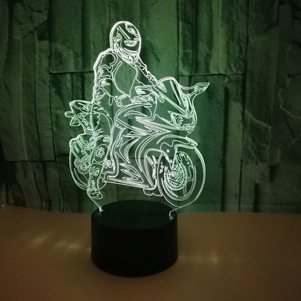 Qinwei Moottoripyörä 3D Illuusio Yövalo 16 Väriä Vaihtuu Kosketus- ja Kaukosäätimellä Koti Sisustus LED Joulu Syntymäpäivälahja Moottoripyöräharrastajille (Tyyl