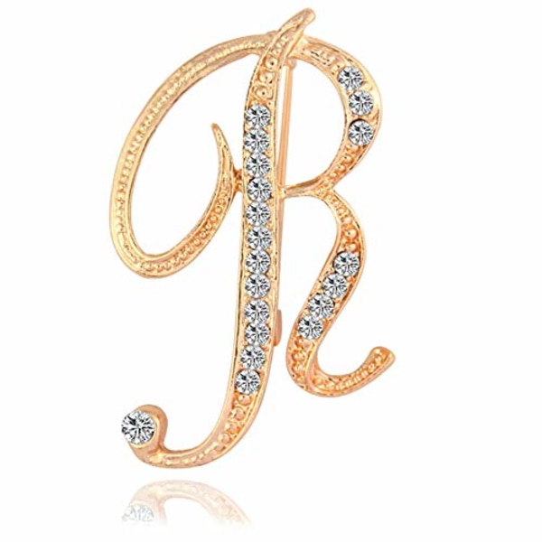 Brev Brosch Pins Initial Rhinestone Brosch för Kvinnor Hantverk Guld A-Z