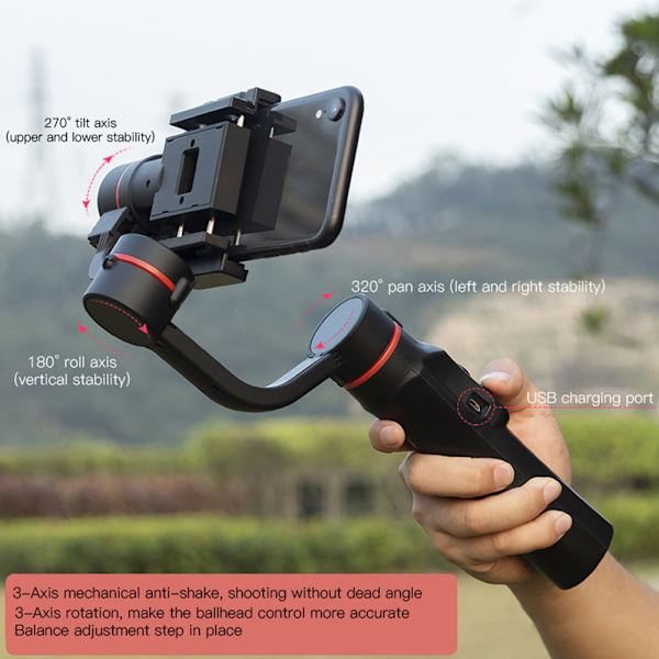 H2 3-axlig handhållen kulled mobiltelefon intelligent anti-shake stabilisator för utomhus live