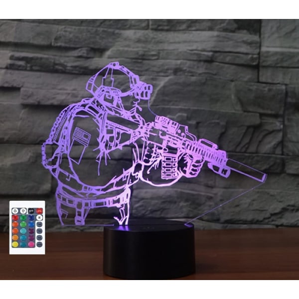 WJ 3D Sotilas Kaukosäätimellä 16 Värillinen Yövalo Illuusio Akryyli LED Pöytä Yöpöydän Lamppu Lasten Makuuhuoneen Työpöydän Koriste Syntymäpäivälahja Leikki Lapsille