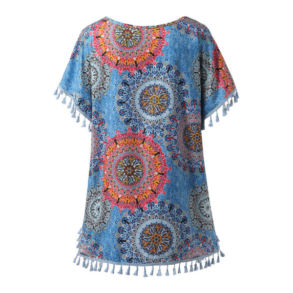Kvinnors Chiffon Baddräkt Strand Badkläder Cover Ups för Badkläder --- Blå Cirkel H（Storlek 2XL）