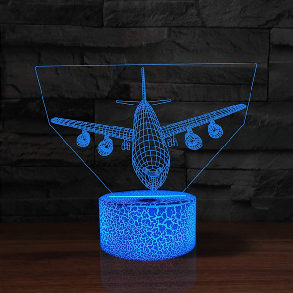 Lentokone Yövalo 3D Illuusio Lamppu 7 Väriä Vaihtuva Kosketusohjaus LED Pöytä Lamppu Koriste Lamput Joulu Syntymäpäivälahjat (Tyyli B)