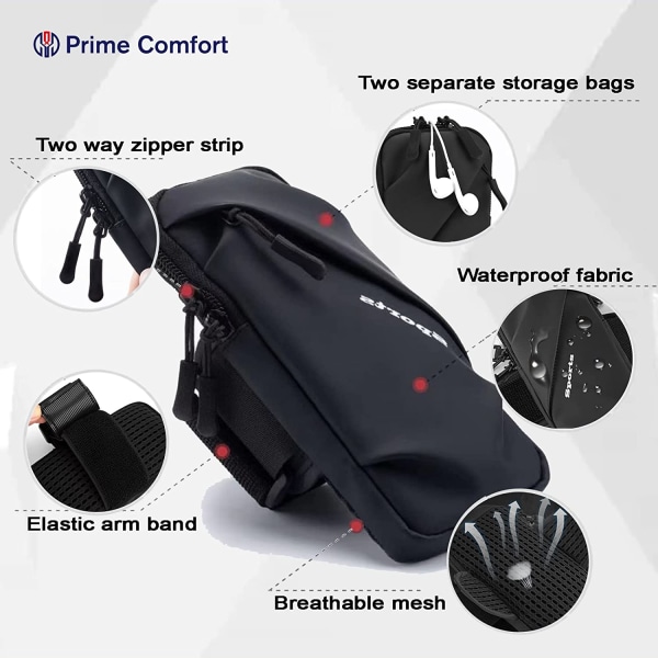 Telefonhållare, liten crossbody-väska med armrem för löpning, promenader, vandring och cykling 6,7 tum diagonal dragkedja （svart）