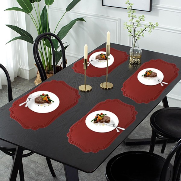 Vedenpitävät tablettien alustat, 6 kpl, viininpunainen keinonahka, pyyhittävät, lämmönkestävät, liukumattomat, pestävät, koristeelliset Wine Red 3 Large