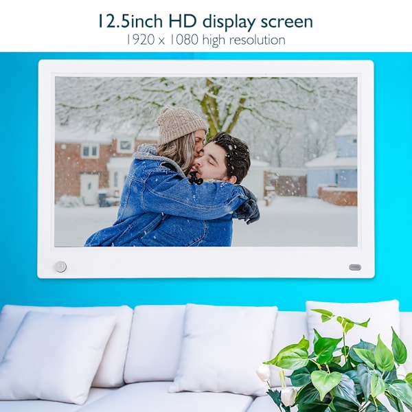 12,5\" skärm HDMI IPS Multifunktion Human Detection Digital Fotoram 1080P (Vit)