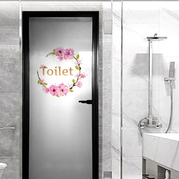 Kukkaoksa WC-seinätarra vaaleanpunainen kukkainen oksaseinätarra irrotettava ja liimattava kukka-koristeilla