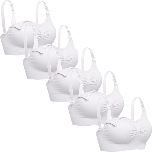 WJ Amningsbehå för kvinnor, trådlös amningsbehå, 5-pack 5p White M