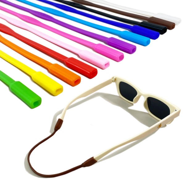 12 st premium silikon solklassrem, justerbar glasögonhållare med unik passthrough-design – barn