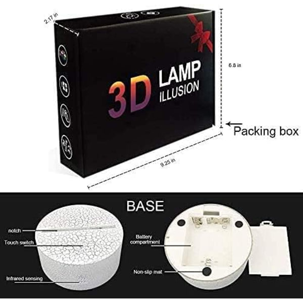 WJ 3D illusjonsnattlys fire mønster 16 fargeendring dekorlampe skrivebordslampe lampe for barn barn superhelt 3 Darth Vader-gruppen
