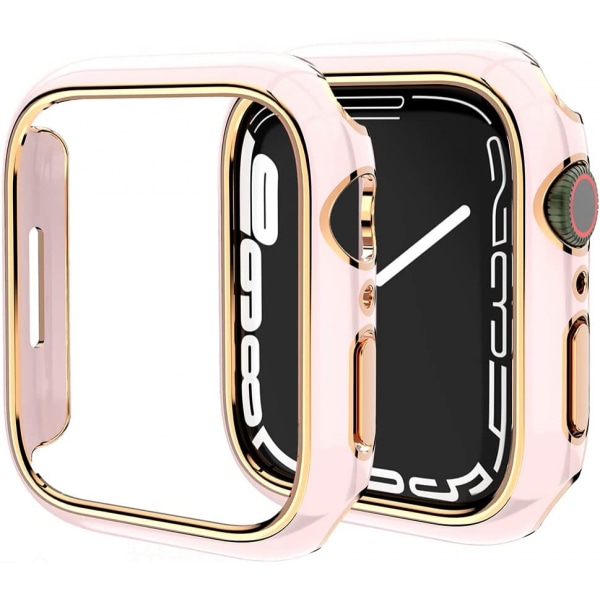 För Apple Watch Series 7 41 mm, pläterat styvt PC- case Smal rund case för Apple Watch Series 7 （roséguld rosa）