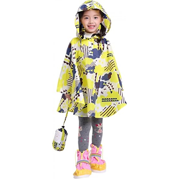 Børns Regn Poncho Hættejakke Regnfrakke, Gule Skyer, S