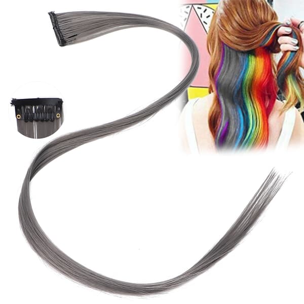 Färgade Clipin-hår Extensions Highlight Syntetiska Party One Piece Hår Extensions(Grå )