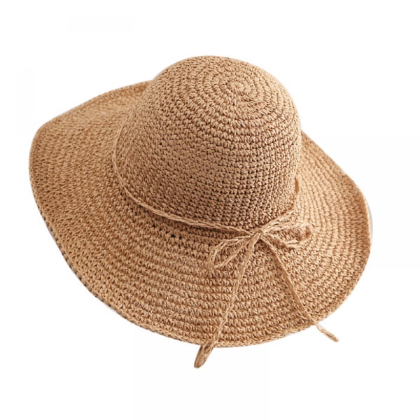 Dotpet Dame Mote Sommer Halmhatt Solhatt Strand Cap De Vaje Foldbar（Khaki）