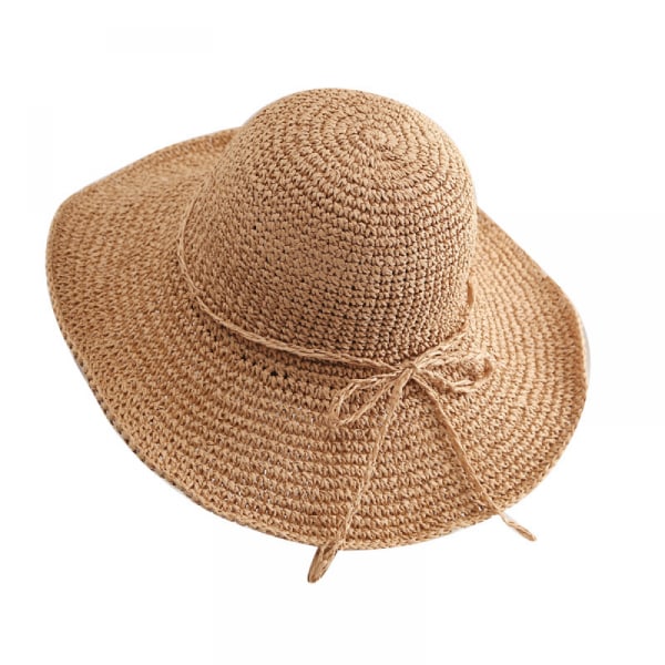 Dotpet Mujer Moda Verano Sombrero De Paja Sombrero De Sol Playa Cap De Vaje Plegable（Khaki）