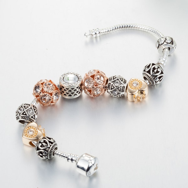 Berlockarmband för kvinnor, Ormbenskedja med pärlor i kristall, Låsarmband (storlek: 17 cm)