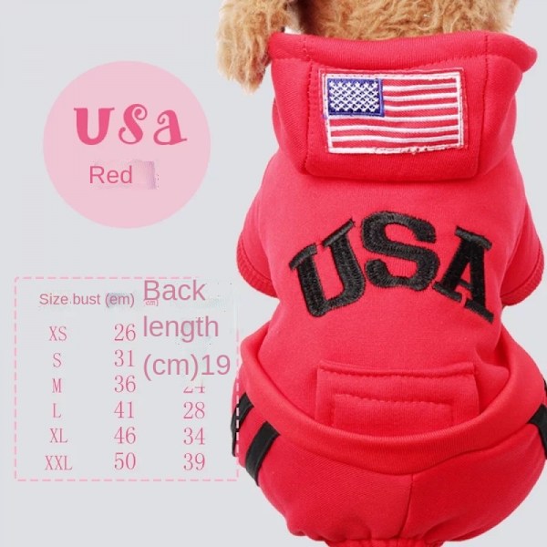 Hundkläder Vinter Små Hund Fyra Benade Kläder Teddy Bull Bichon Med Huva USA Tide Kläder(röd,XXL)