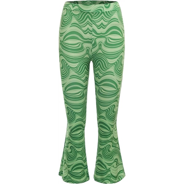 AVEKI Print Elastiska högmidjade Flare Leg Bell Bottom Pants, Grön, M