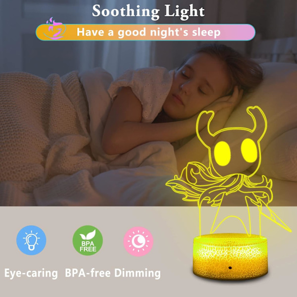 WJ Hollow Knight 3D nattlys illusjonslampe fargeskiftende LED akryl RGB-lys for soverom Valentinsdag gave LED-lys, barneromsdekor Hollow Knight Combo Pack