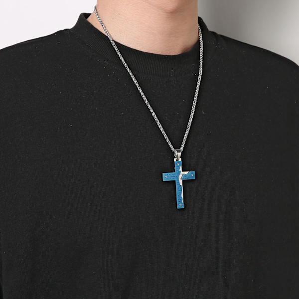 Herre Rustfrit Stål Jesus Kristus Krucifiks Kors Herrens Bøn Vedhæng Halskæde D 18K Gold
