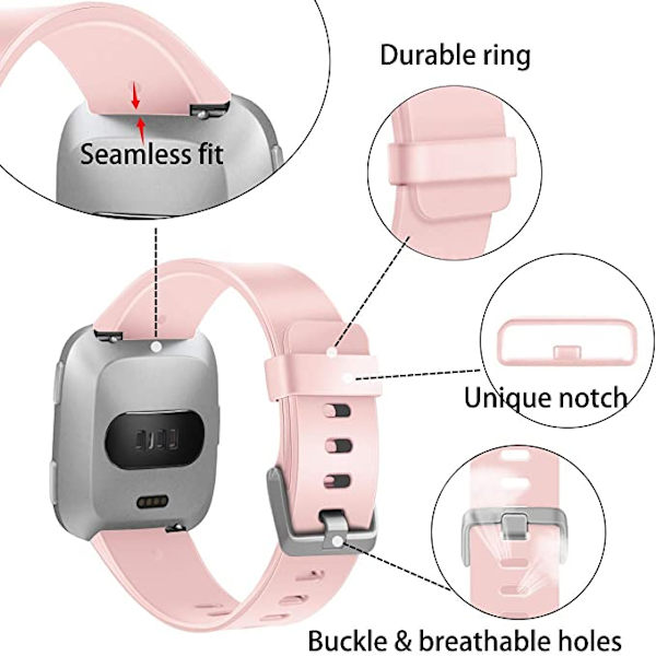 Älykellon ranneke sopii Fitbit versa älykellolle, versa 2 ja versa Lite se -kelloille naisille ja miehille (Pink-L)