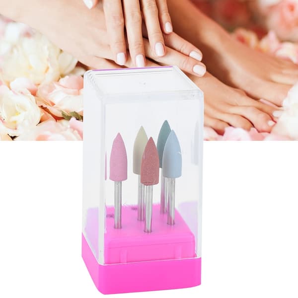 7 hullers neglekunstborr slipehode bitsholder beholder displayetui oppbevaringsboks (rosa)