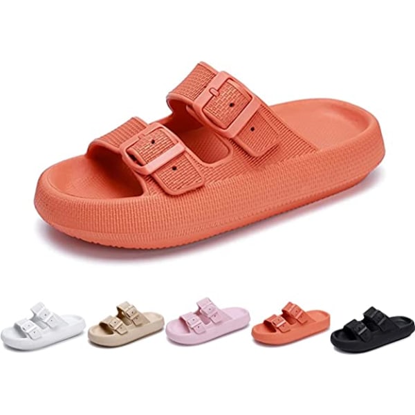 Unisex Comfort Soft Slides, Dobbelt Spænde Justerbare EVA Flade Sandaler, Letvægts Slip on Hjemmesko（Sød Orange）