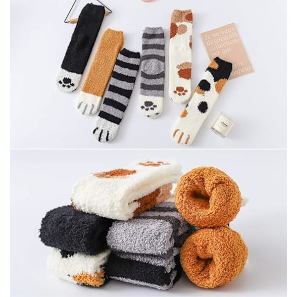 6 Par Dam Fuzzystrumpor Vinter Varma Mjuka Mysiga Fluffiga Mikrofiber Hemma Sova Toffelstrumpor Julgåvor
