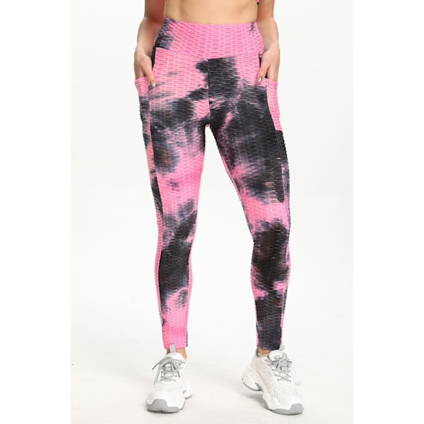 Leggings til kvinder, der løfter numsen, høje talje, mavekontrol, træningsyoga-bukser, ferskenfarvede sportsleggings til piger M (sort pulverfarvet tie dye)