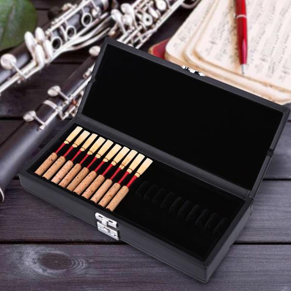 Trä PU Läderfodral Reed Case Holder 2 Lager Förvaringslåda för 40 st Oboe Reeds
