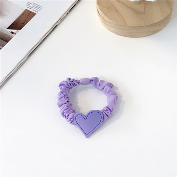 6 PCS Hårstrikk  Høy Elastisk Hestehale Holdere Hårbånd for Kvinner Jenter Lilla Serie Små Intestin Hårstrikk---Hjerte