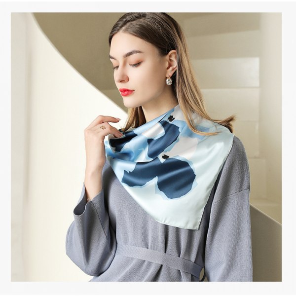 Fyrkantig silkesatinscarf, huvud- och halsscarf för kvinnor, hårsnodd, accessoar, grön-18
