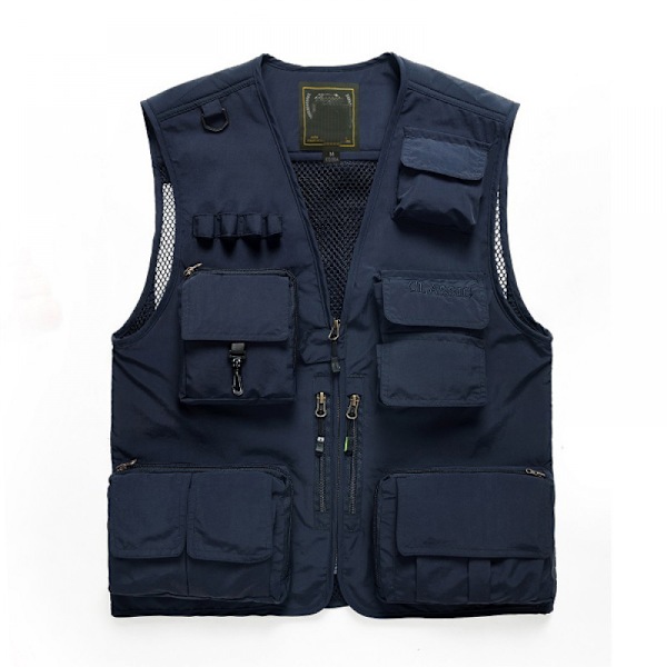 Herre Casual Outdoor Arbejde Safari Fiskeri Rejse Foto Cargo Vest Jakke Multi Lommer（Marineblå）