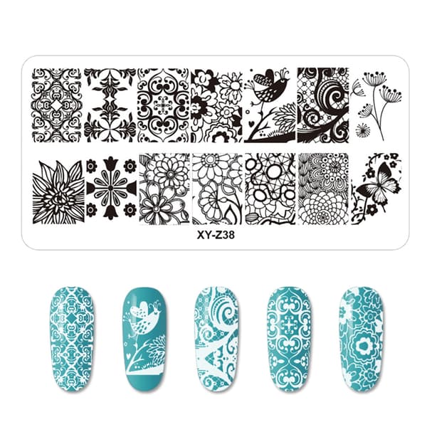 Rustfrit stål rektangulær neglekunst stempelplade DIY manicure trykbilledskabel z38#