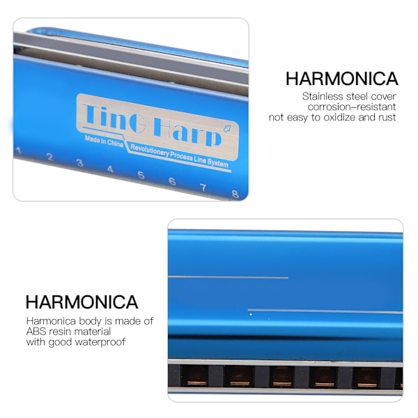 Blues Harp Harmonika 10-Hul Professionel Mundharmonika G-Nøgle Gaver Rustfrit Stål Dæksel (Blå)