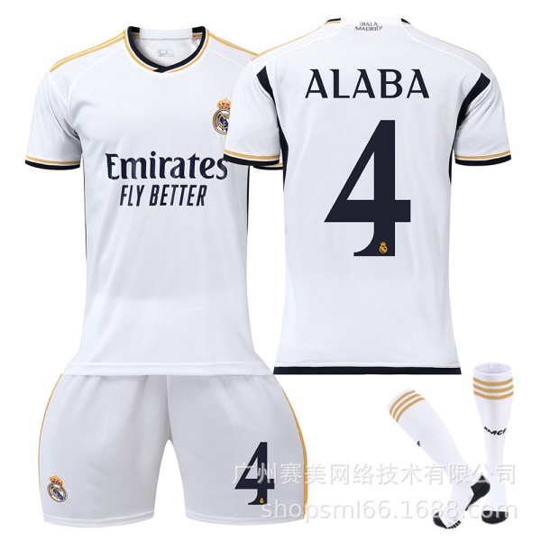 23-24 New Real Madrid Home Children's Adult Football Kit with Socks-4 ALABA-24#