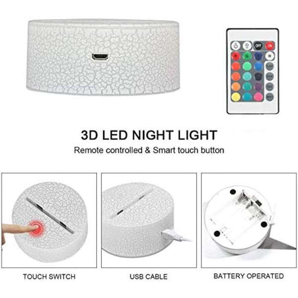 Among Us Spel 3D LED Optisk Illusion Akryl Nattlampa med Fjärrkontroll 16 Färger Ändra Dimbar USB-driven Atmosfär Sovrumsdekorationsbordslampa