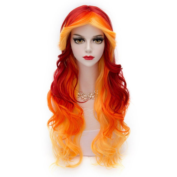 Kvinnor Orange Gul Peruker, Lång Lockig Våg Peruk för Flickor 29,5 Tum Färgglada Peruker Jul Cosplay Kostymfest Fluffy Charmig Peruk