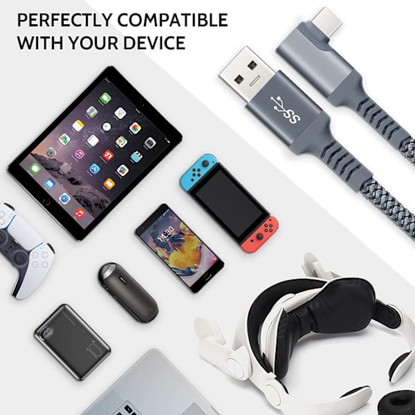 Link-kabel kompatibel med Oculus Quest 2 16ft, hurtig lading og PC-dataoverføring USB C 3.2 Gen1-kabel for VR-headset og spill-PC