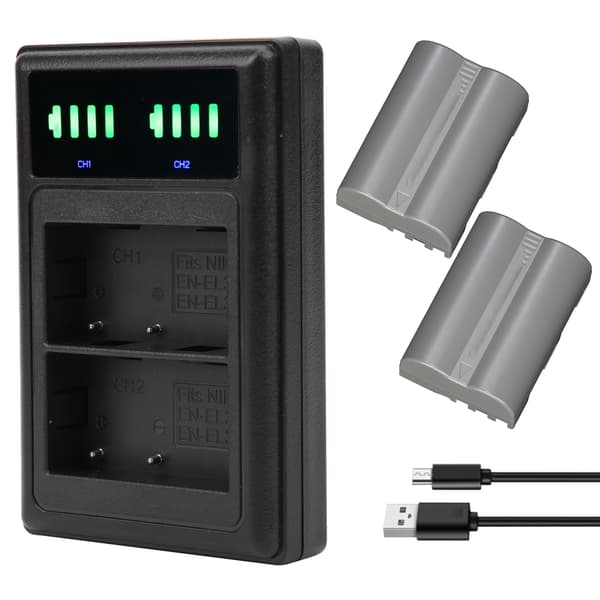 Opladningsbase Dobbelt Hurtigoplader Micro Type‑C LCD-skærm til EN‑EL3E Kamerabatteri