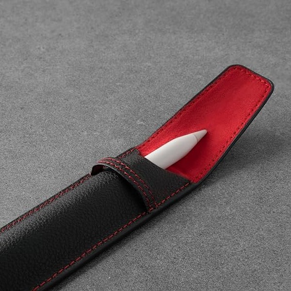 Pencil Sleeve Kompatibel med Apple Pencil (USB-C, 1:a och 2:a generationen) – Äkta läder Apple Pencil-fodral med mikrofiberfoder Black with Red Detail