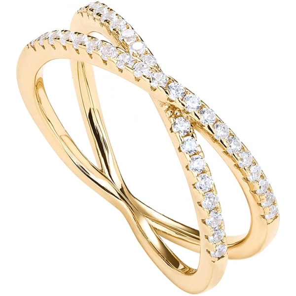 Guldpläterad X Ring Simulerad Diamond CZ Criss Cross Ring för kvinnor ---- Guld ( Storlek 8 )