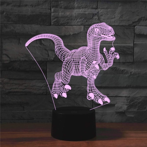 WJ 3D Dinosaur Fjernkontroll 16 Farger Nattlys Illusjon Akryl LED Bordlampe Sengelampe Barn Soverom Skrivebord Dekor Bursdagsgaver Leker for Barn