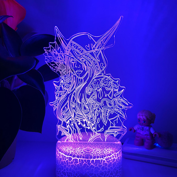 Qinwei Anime World of Warcraft  LED Natlampe 3D Illusion Lampe med 16 Farve Fjernbetjening Værelse Dekoration til Børn --- Crack Sæde