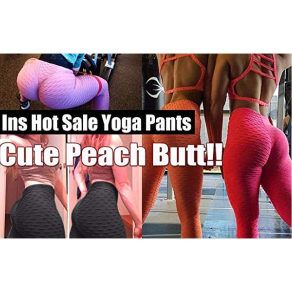 leggings för kvinnor Rumplyftande kvinnor byxa Hög midja magkontroll träning Yogabyxor för kvinnor Peach hip sportleggings för tjejer XL（Blå）