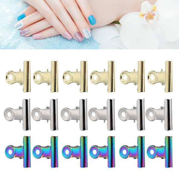 18 st Nail Extension Clip i rostfritt stål klämma fixering klämma pappersklämmor manikyrverktyg