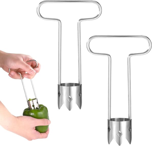 2 STK Paprikafrøfjerner, Oppgradert T-formet Frukt- og Grønnsaksfjerner i Rustfritt Stål, Multifunksjonell Tomat- og Eplefrøfjerner, 2pcs